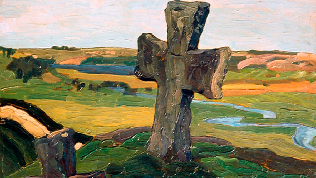 Николай Рерих - Изборск. Крест на Труворовом городище, 1903 г. Источник: https://clck.ru/3MJox5