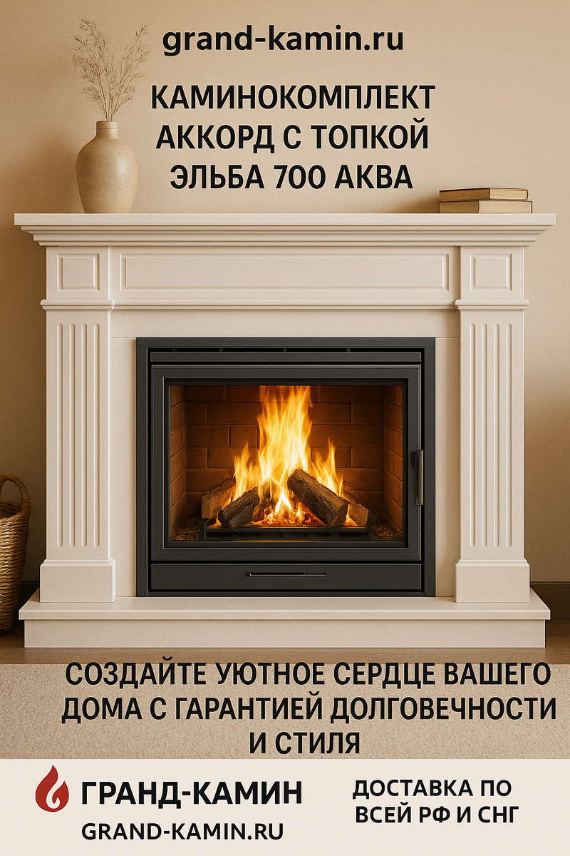    Каминокомплект Аккорд с топкой Эльба 700 АКВА Ш: создайте уютное сердце вашего дома с гарантией долговечности и стиля Kamin