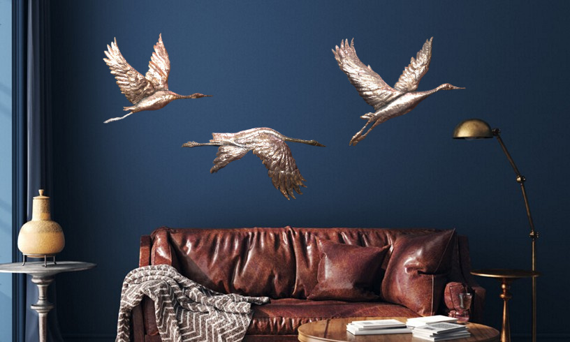 В интерьере. Чеканка. Панно. " А утки летят..." Тритих.Медь. Иркутск 2020 г.