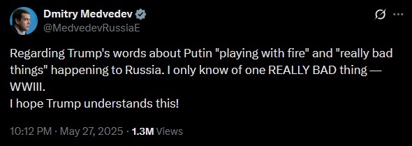    Медведев отвечает Трампу. Соцсеть "X", скриншот