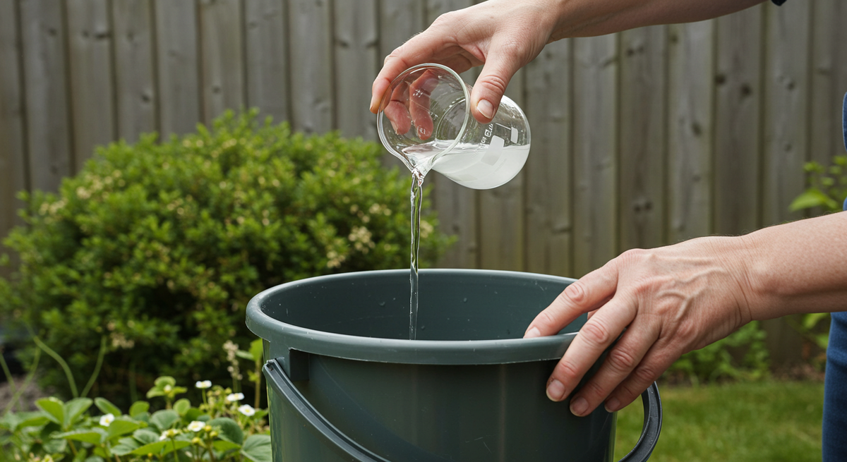 Раствор из стакана добавляю в ведро