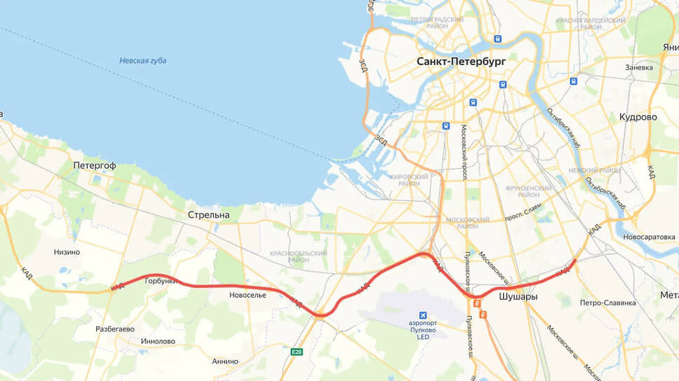 Участок КАД, на котором вводятся ограничения.📷Фото: скриншот из сервиса «Яндекс.Карты»