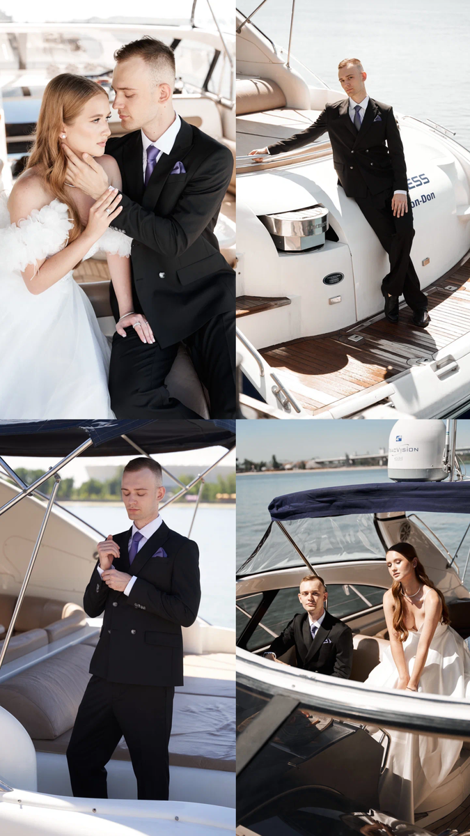 Морская тематика торжества - одна из самых распространенных в теплое время года. Идеальным вариантом станут классические варианты свадебных костюмов в черном цвете, а также голубом и бежевом.