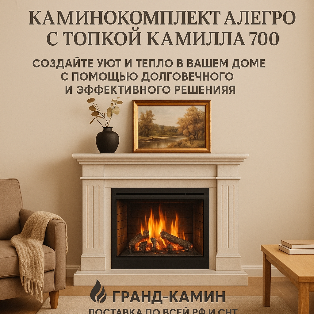    Каминокомплект Аллегро с Топкой Камилла 700: Создайте Уют и Тепло в Вашем Доме с Помощью Долговечного и Эффективного Решения Kamin