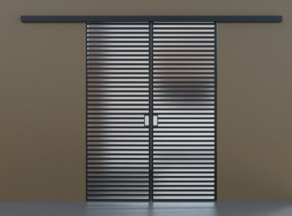 Модель 7 Элеганс (двойное полотно с проемом) черный профиль матовое стекло