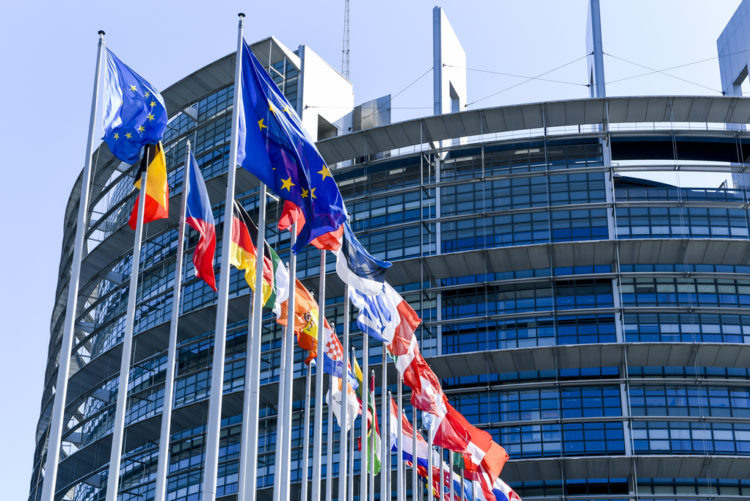    Flags waving in front of the European Parliament in Strasbourg Anush - Test