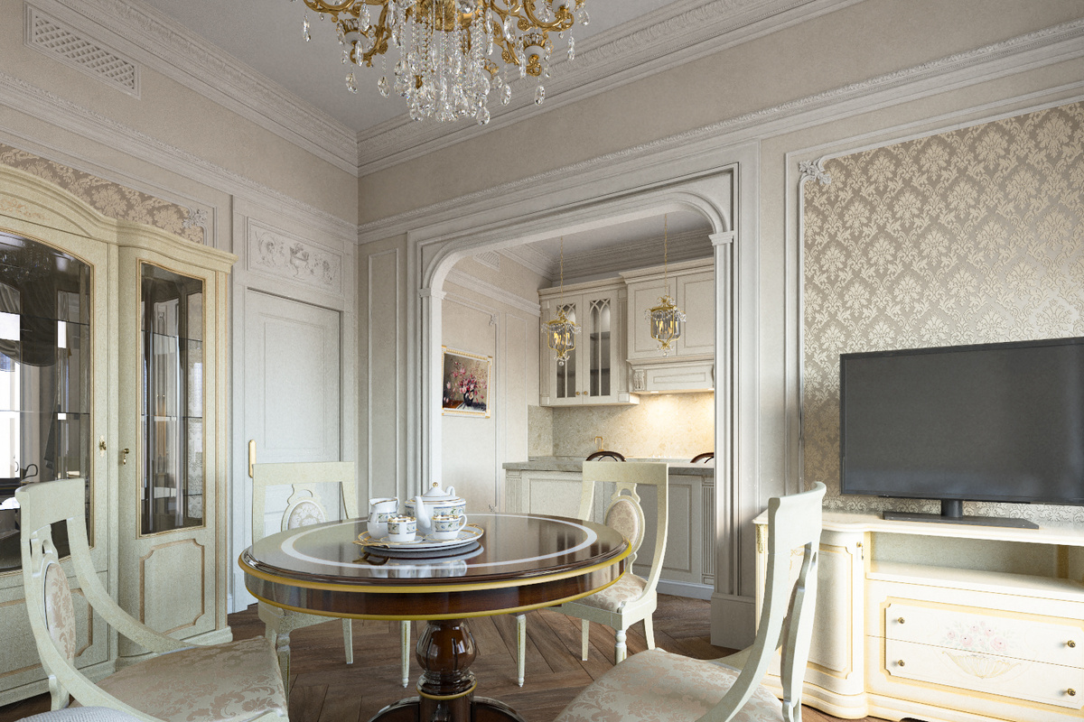 Пастельные цвета, стиль Неоклассика (ЖК Рассказовка)