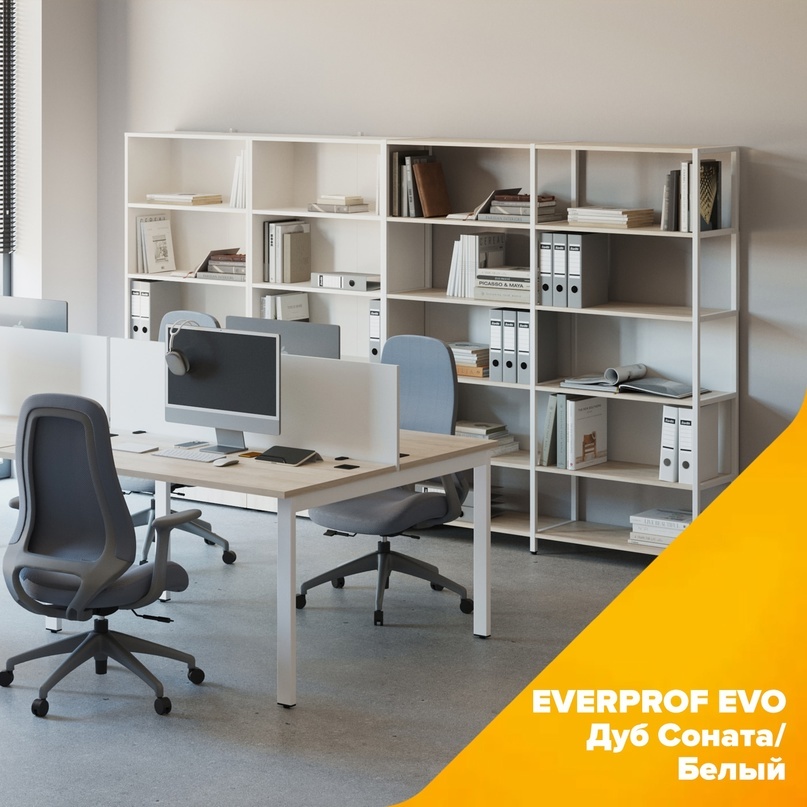 Бенч-система на 2 места Everprof EVO на металлокаркасе Дуб Соната/Белый