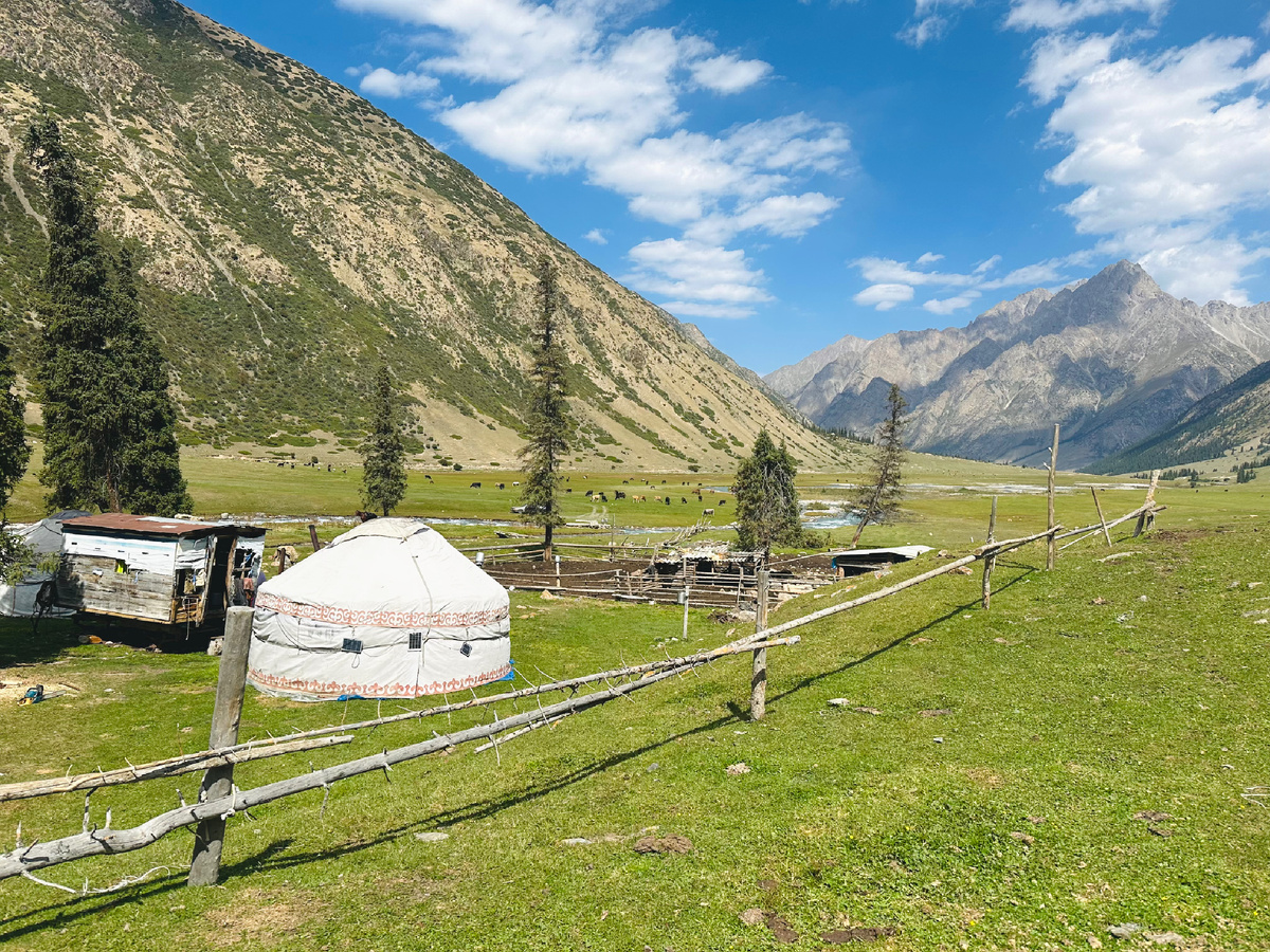 Юрта на фоне гор 