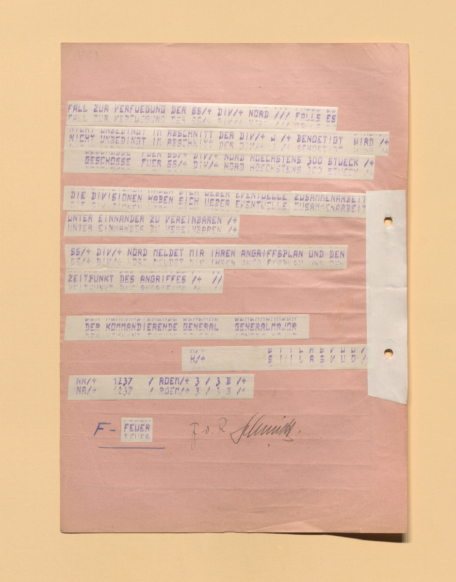 Основное: Предположительно, противник перебросил силы, включая артиллерию, из полосы дивизии СС «Норд» в полосу дивизии J. Дивизии СС «Норд» утром 17 мая после артподготовки провести атаку с целью выхода на линию: озеро 73 – безымянное озеро западнее него – озеро 74 – озеро 75. Доложить в корпус план и время атаки.