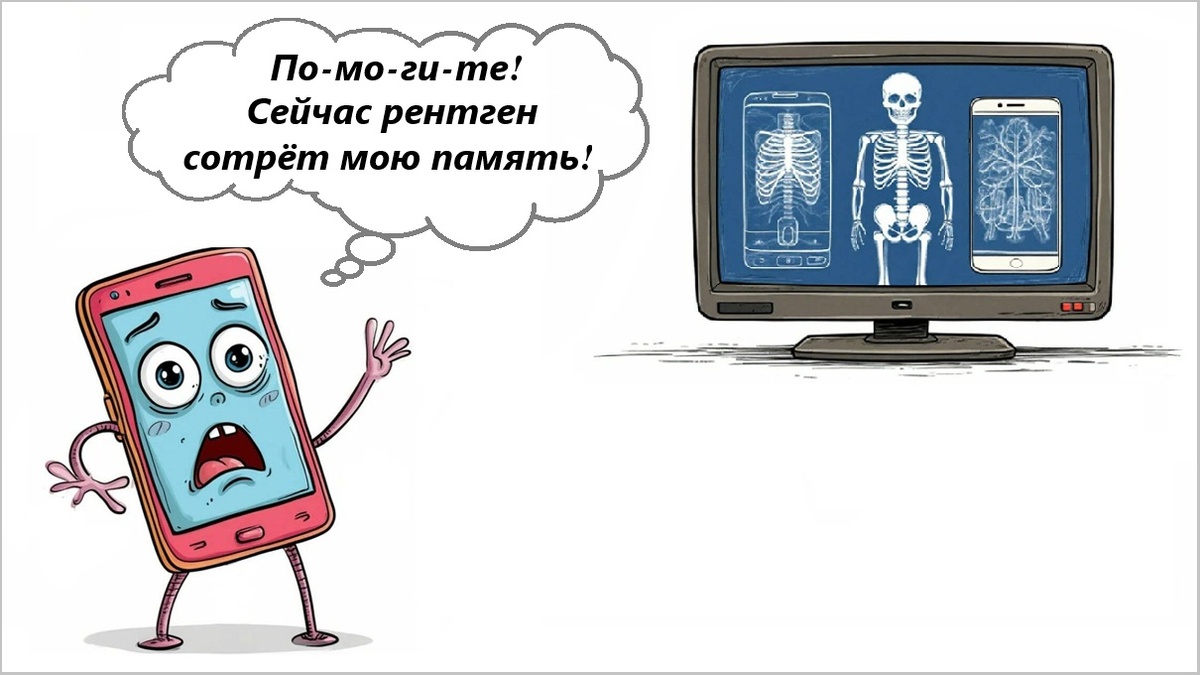 За сколько времени рентген сотрёт память телефона? Речь идет о рентгеновских установках для досмотра багажа и товаров (РУДБТ), которые мы проходим на таможне/аэропортах/вокзалах.