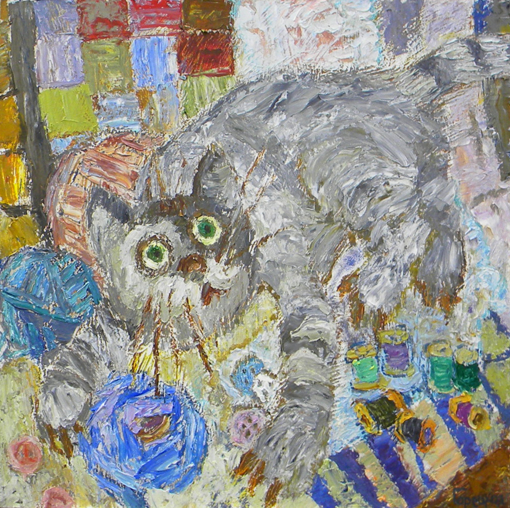 Полина Горецкая "Котёнок Фантик" 2017 картон, масло 60х60