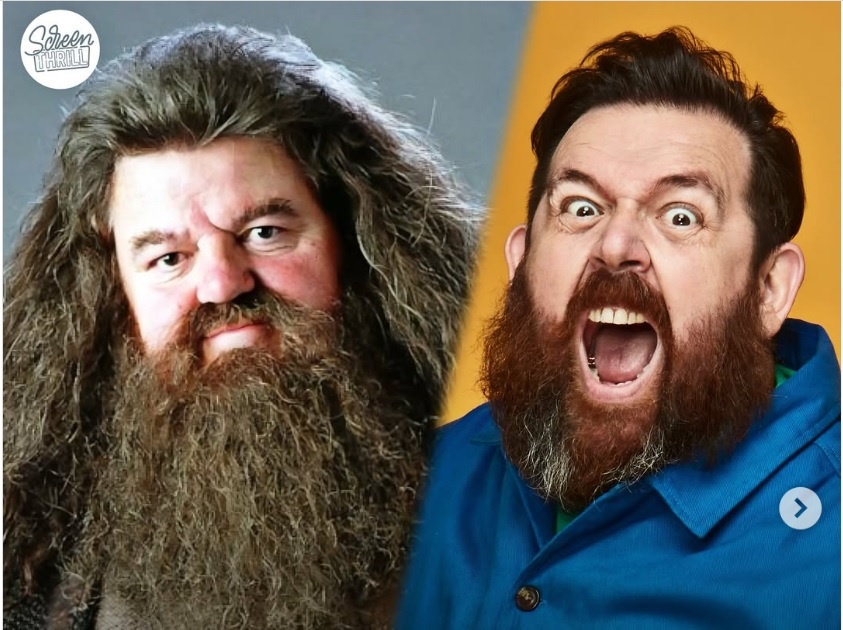 Ник Фрост - новый Хагрид (коллаж screenthrill из Нельзяграма). А в карусели вы можете посмотреть на Дамблдора, Макгонагалл и других утвержденных актеров.