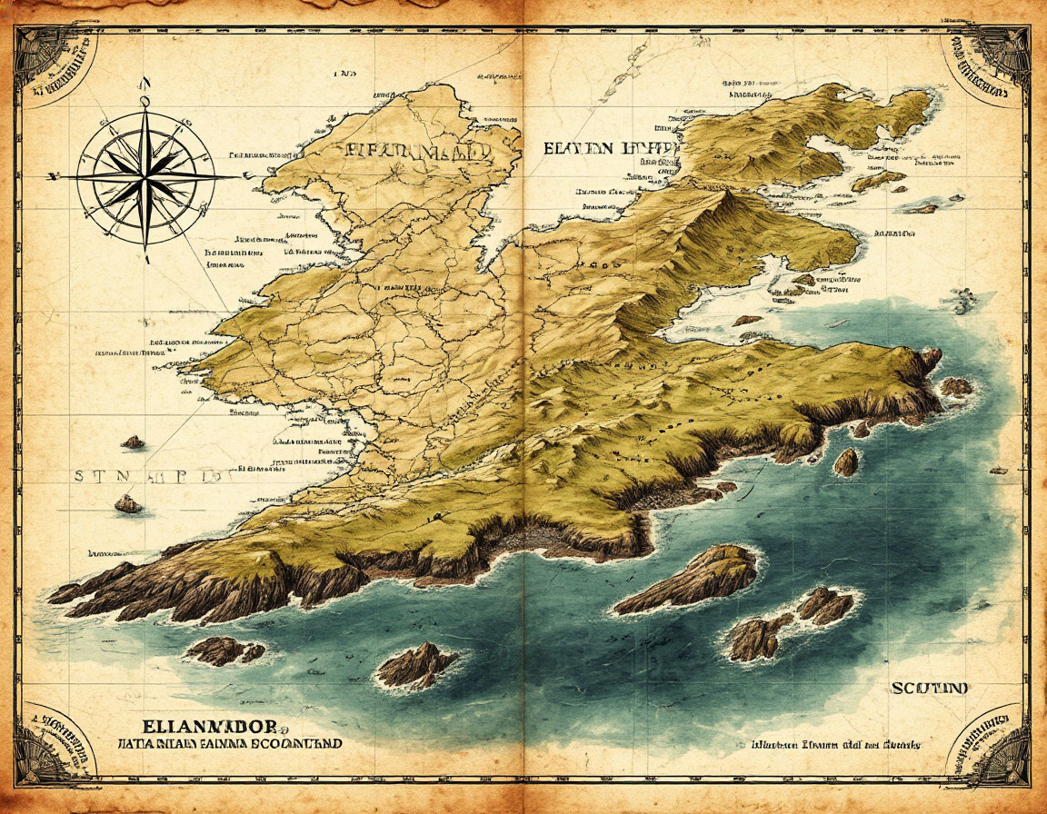 Изображение навигационной карты с указанием расположения острова Эйлин Мор относительно побережья Шотландии