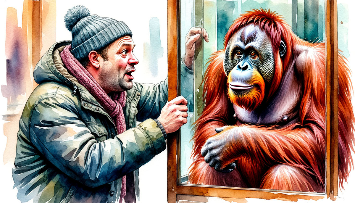 Орангутан-ревнивец и гость под градусом.