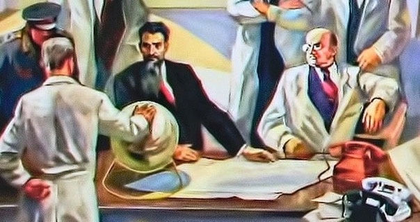 Фрагмент росписи «Л.П. Берия и учёные-атомщики». Екатеринбург