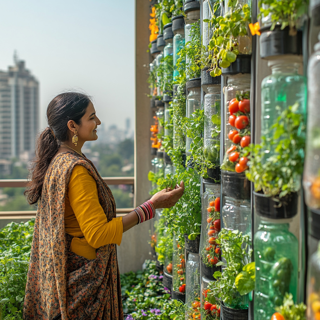 🌱 Городское чудо: вертикальный сад из пластиковых бутылок на балконе в Мумбаи