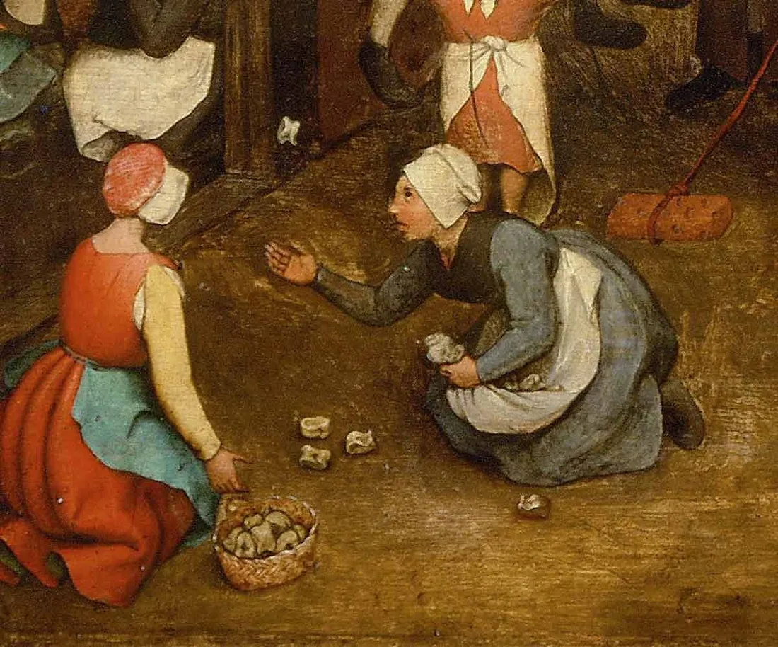 Фрагмент картины Питера Брейгеля Старшего «Детские игры», изображающий игру в бабки