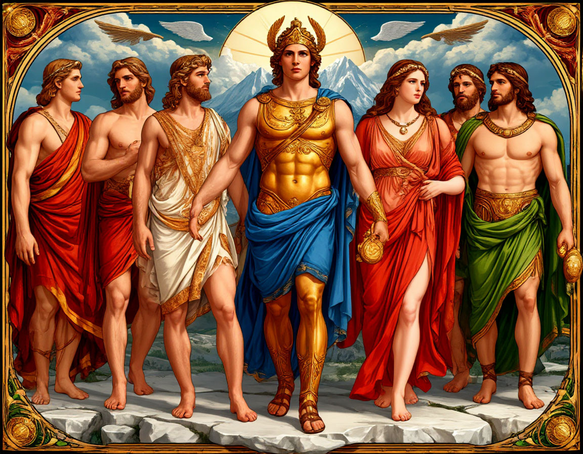 Попросила AI нарисовать пантеон греческих богов на Олимпе)