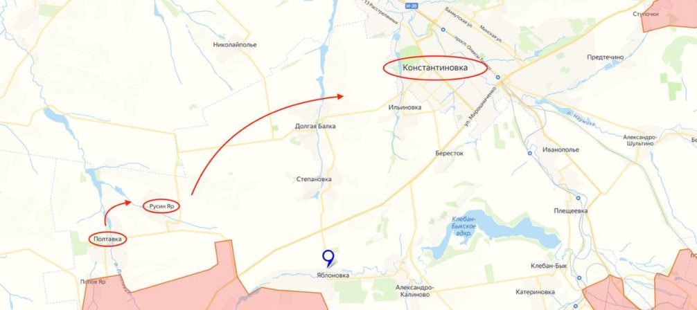    Карта СВО. Продвижение российских войск к Константиновке.