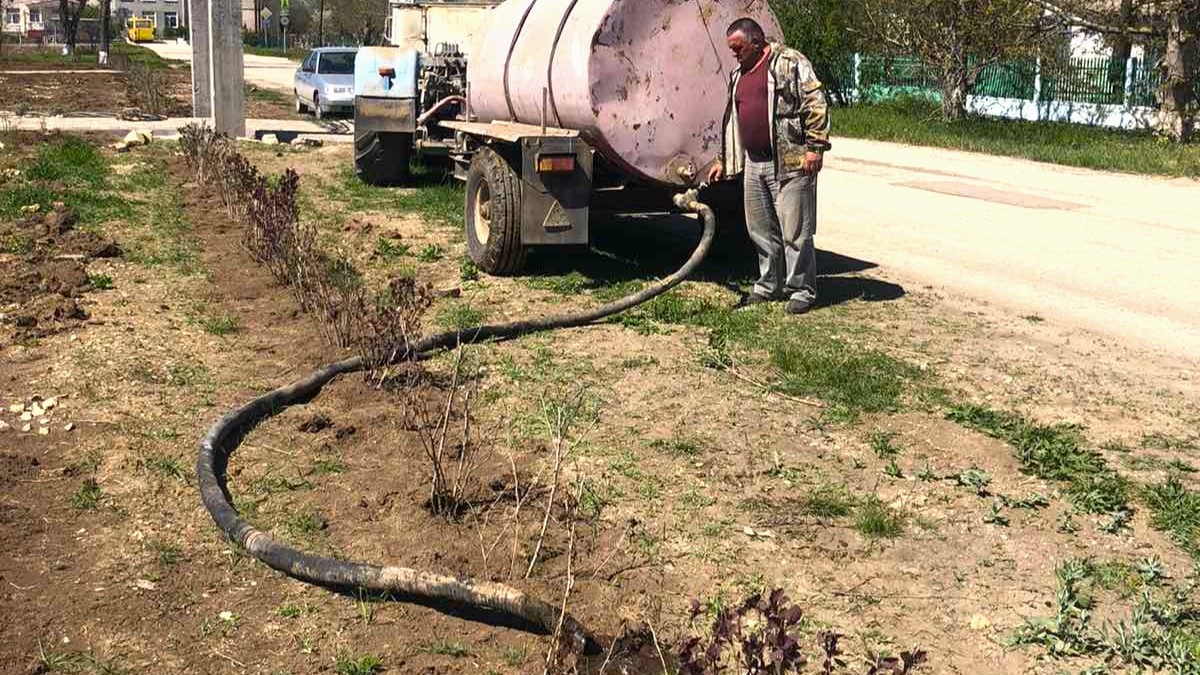 Вырастить что-то в жаркой степи без воды очень трудно. Пока не сделали систему орошения, приходилось поливать привозной водой, шлангом под каждый кустик.