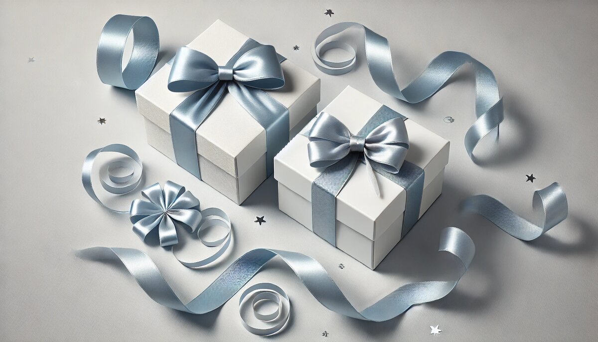 Светлая композиция с двумя коробками и лентами