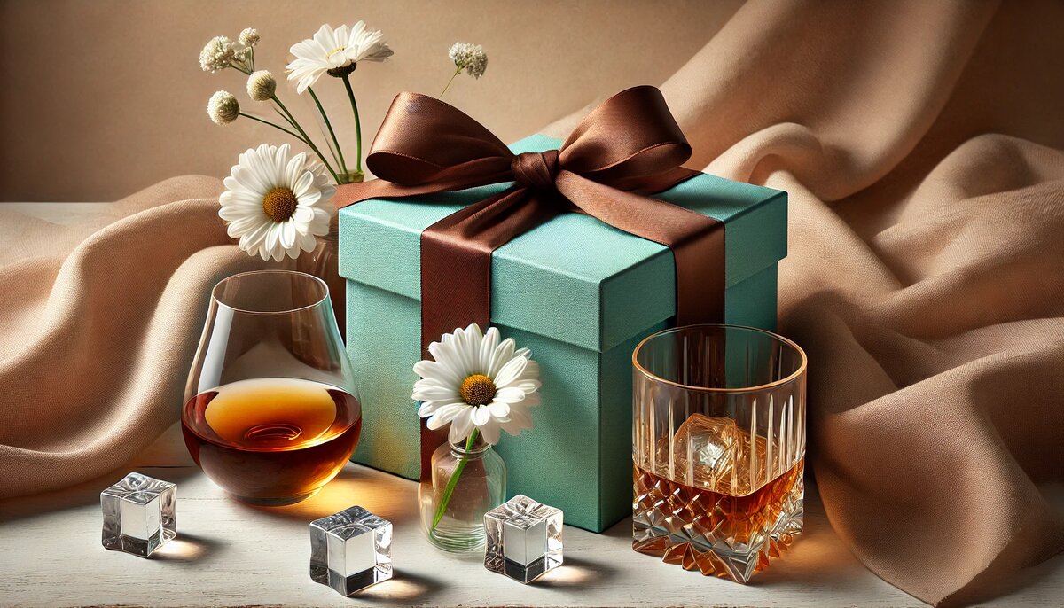 Подарочная коробка с ромашкой, бокалами и льдом