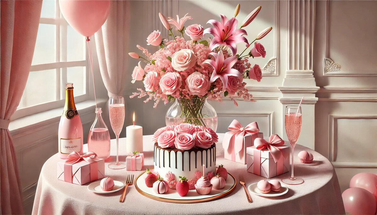 Праздничный стол в розовых тонах