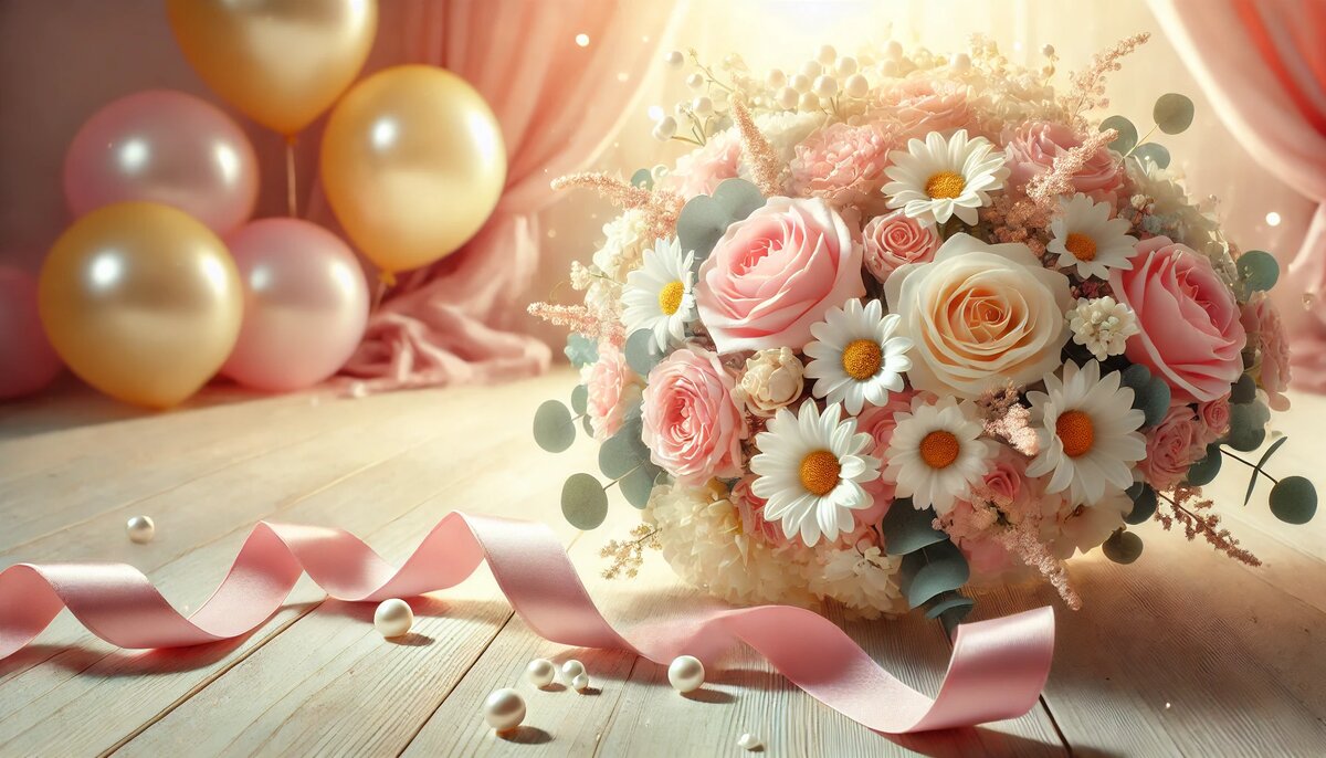 букет с розами и ромашками