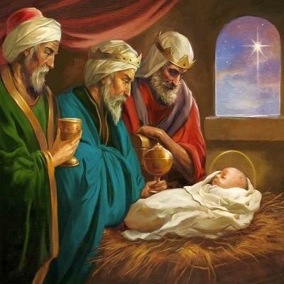 Волхвы у колыбели Иисуса.