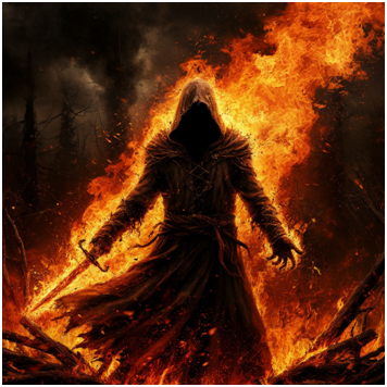 Сгенерировано ИИ- уничтожение в огне магического негатива.