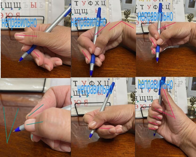 Будущему первокласснику: правильный  и неправильный  хват ручки.