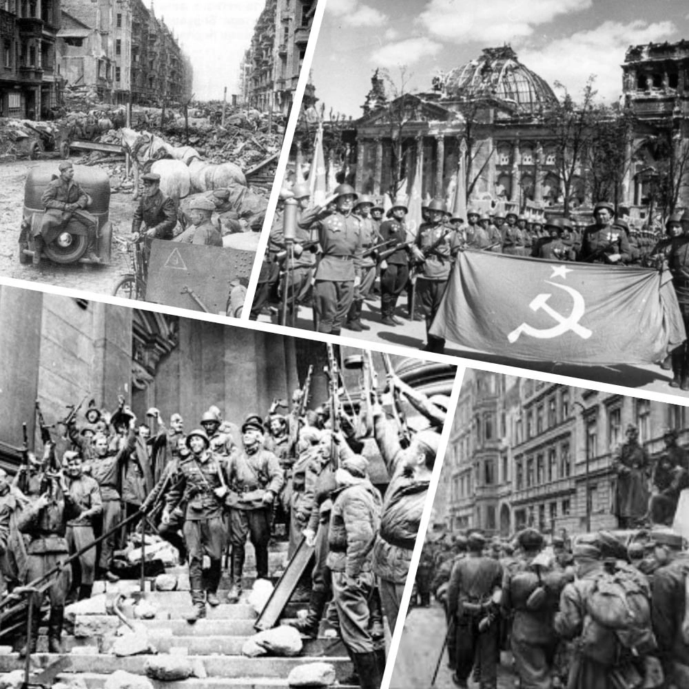 Изображение советских солдат на улицах Берлина 1945 год. 