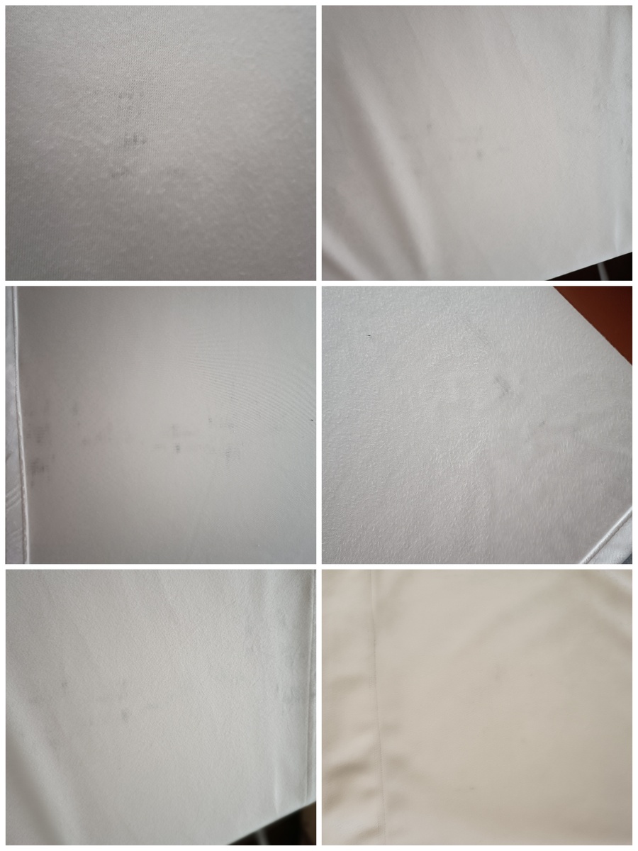 Вот такие пятна, будто кто-то топтался. Первые пять фото с изнанки, как раз там основная грязь. Последнее - с лица. Поменьше видно. И эта часть будет за шкафом.