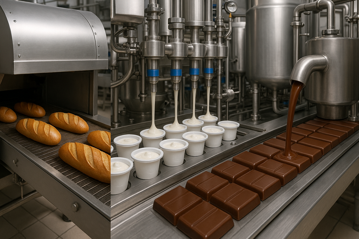 Как создаются продукты в заводских условиях — хлеб, йогурт, шоколад. 
