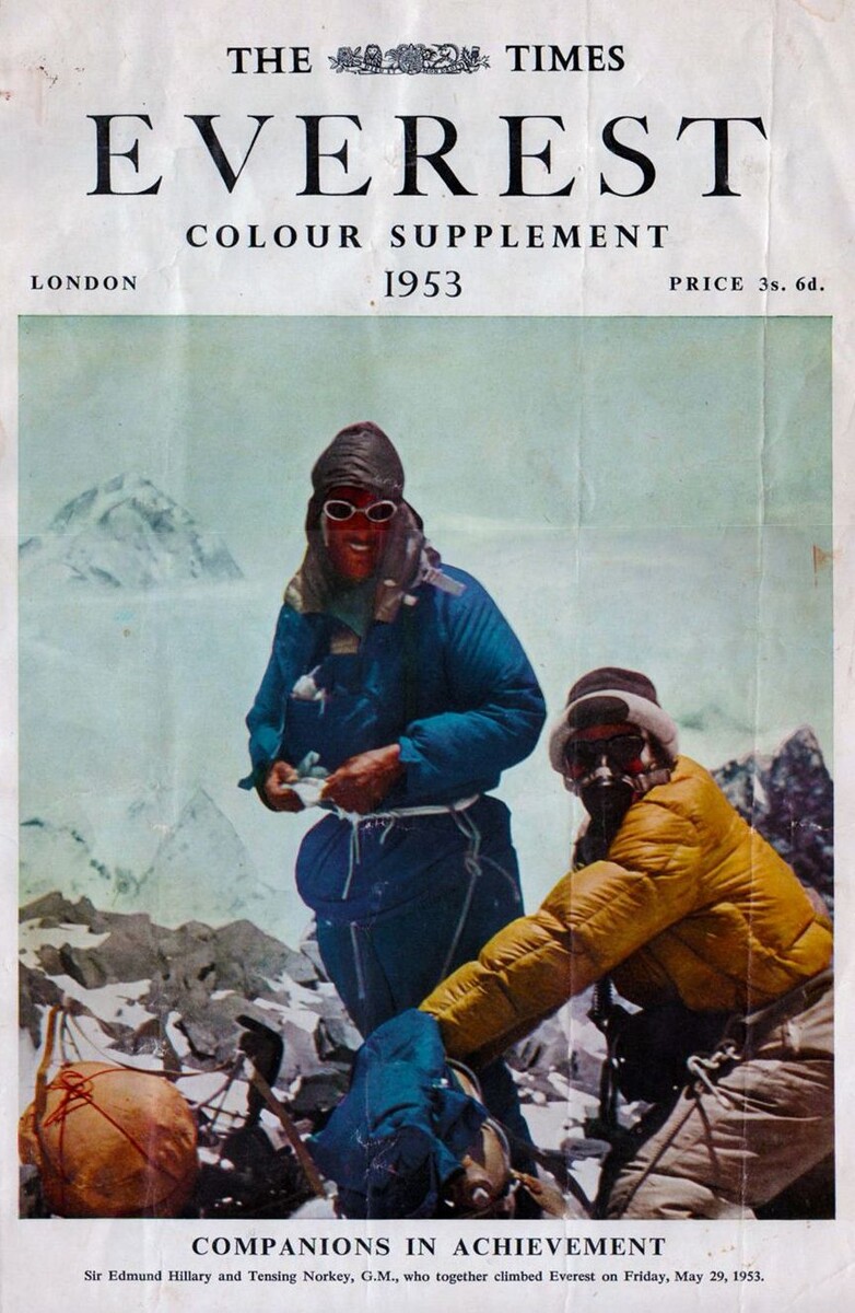 Хиллари и Тенцинг на Балконе, 28 мая 1953 года. Обложка издания The Times, 1953 год