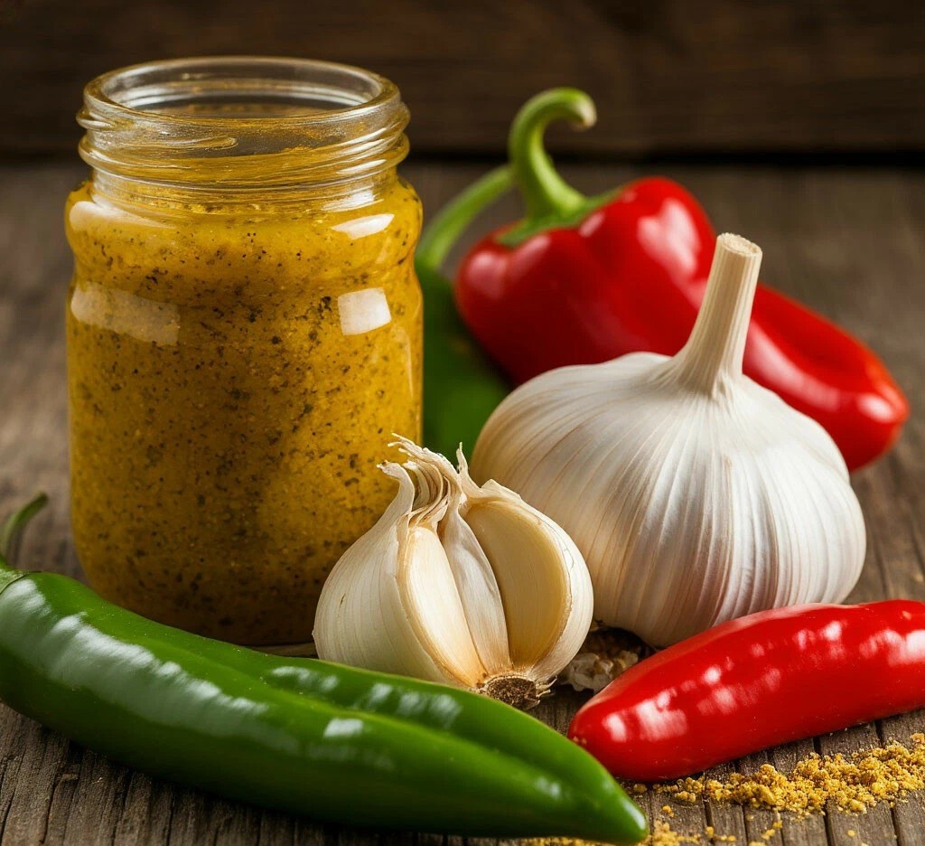Горчица,перец и чеснок