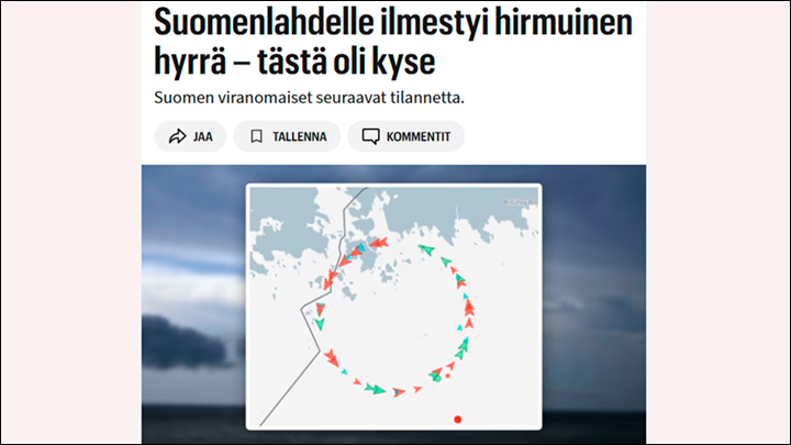    Финская пресса: "В Финском заливе образовался огромный вихрь - вот в чём дело". Скриншот с сайта is.fi