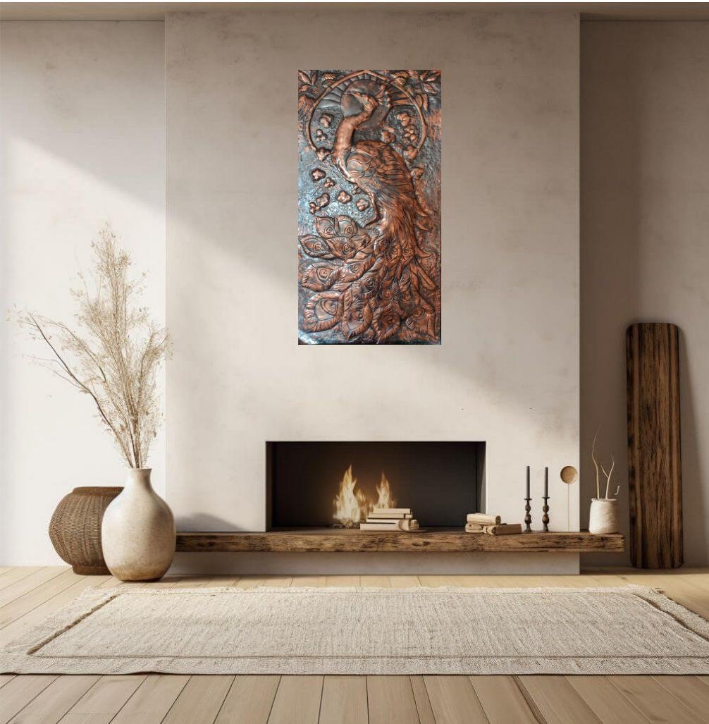 В интерьере. Чеканка. Панно. "Жар Птица". Медь. 110 х 60 Иркутск  2025 г.