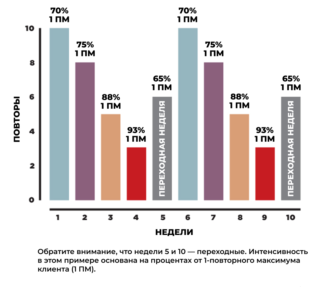 Волнообразная модель периодизации по неделям (на 10 недель)