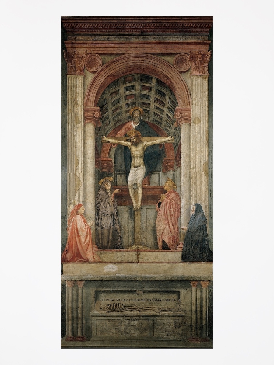 Мазаччо. «Пресвятая Троица с Девой Марией, Святым Иоанном и донаторами» (1425-27), базилика Санта-Мария-Новелла, Флоренция, Италия