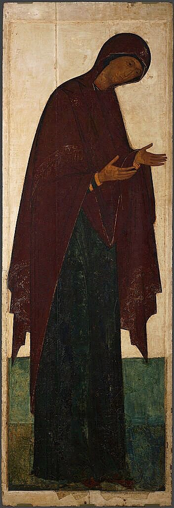Андрей Рублев, Даниил Черный, «Богоматерь, из Деисусного чина», около 1408 – 1410-е, дерево, темпера,  313 x 106 см, 
