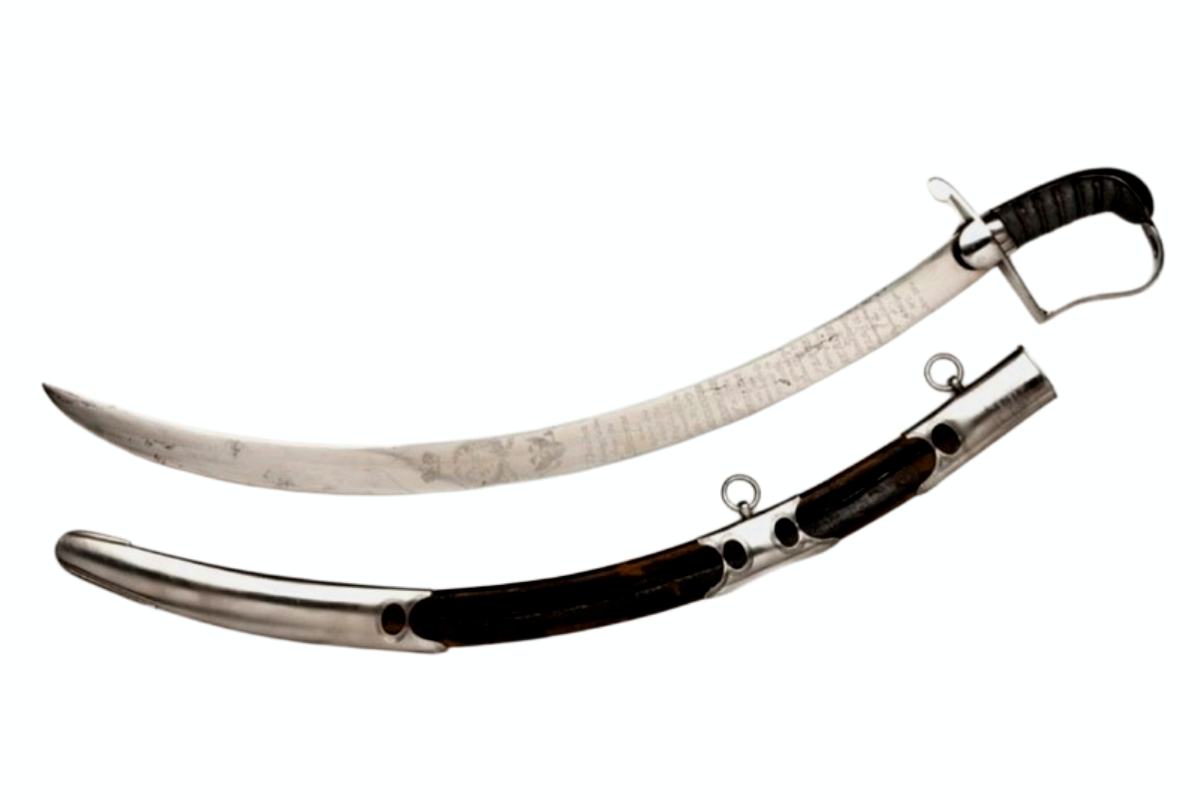 Сабля с клинком из метеоритного железа, мастер Джеймс Соверби (клинок) мастер Джон Проссер (эфес и ножны), Великобритания, 1814 г. © Эрмитаж