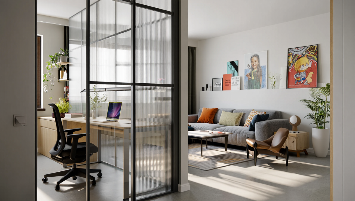 Стеклянные перегородки идеально подходят для малогабаритных квартир, домашних офисов