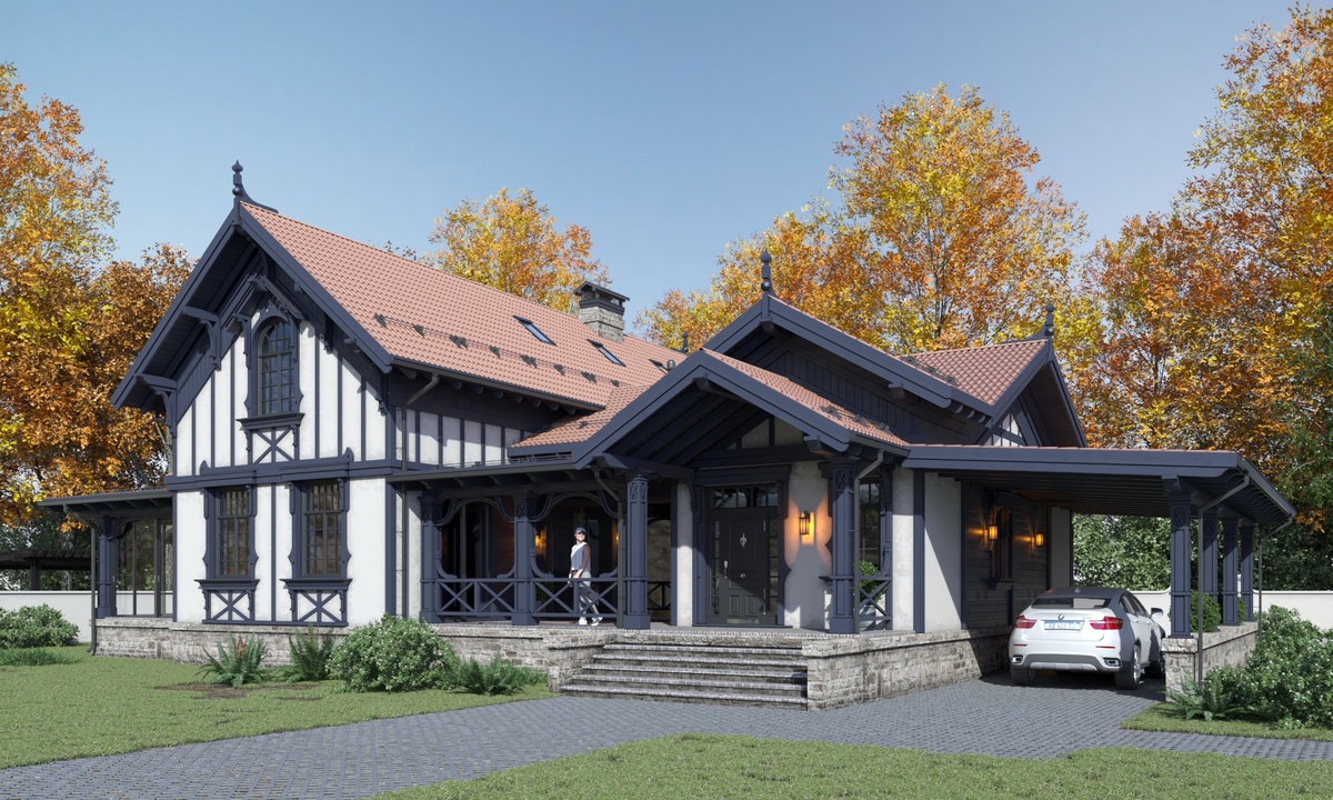 Использование на фасаде Мазанки в сочетании с деревом