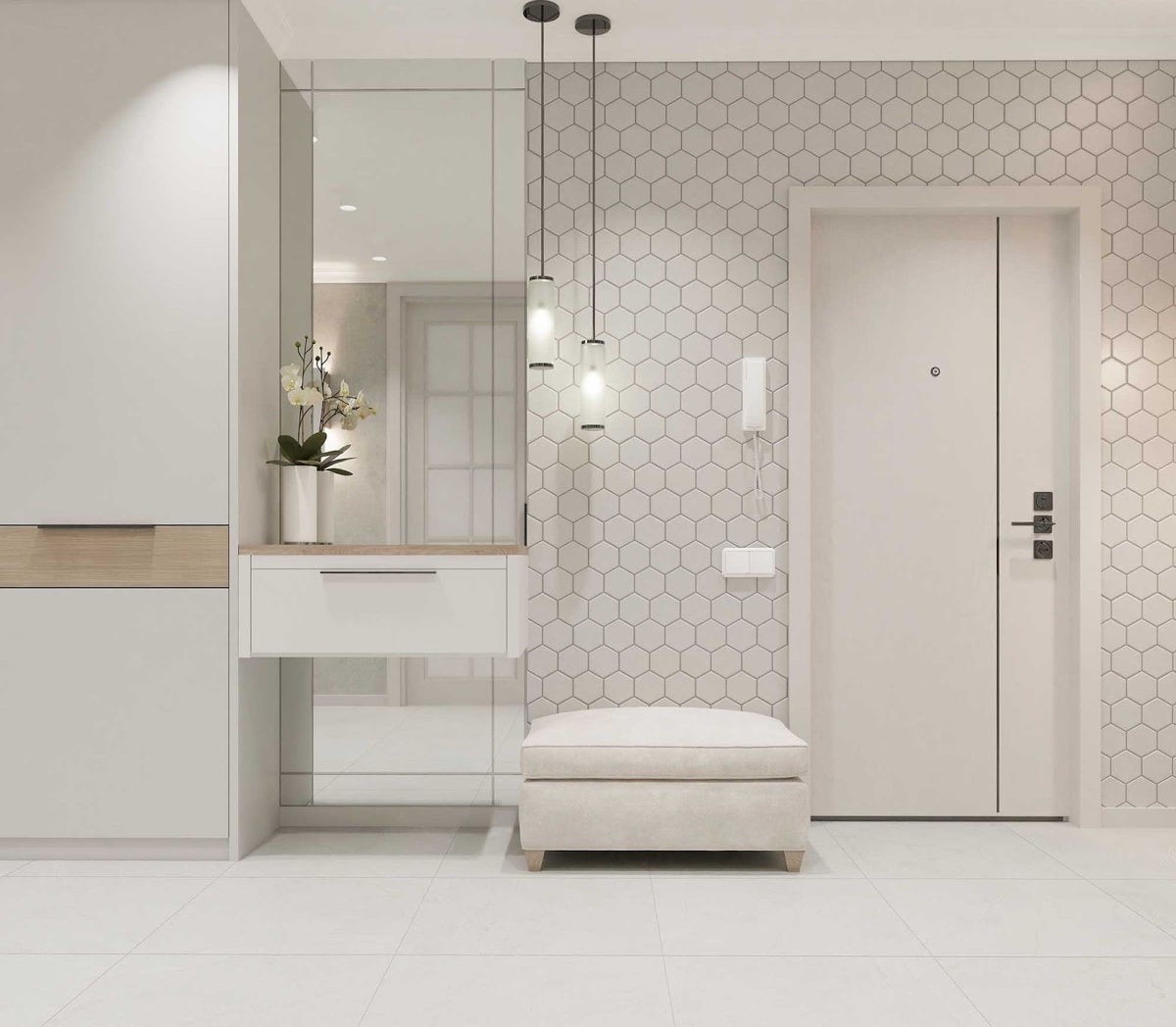 Монохромно-белый интерьер с керамогранитом Marmulla ™ Ametis by Estima. Фото: Estima