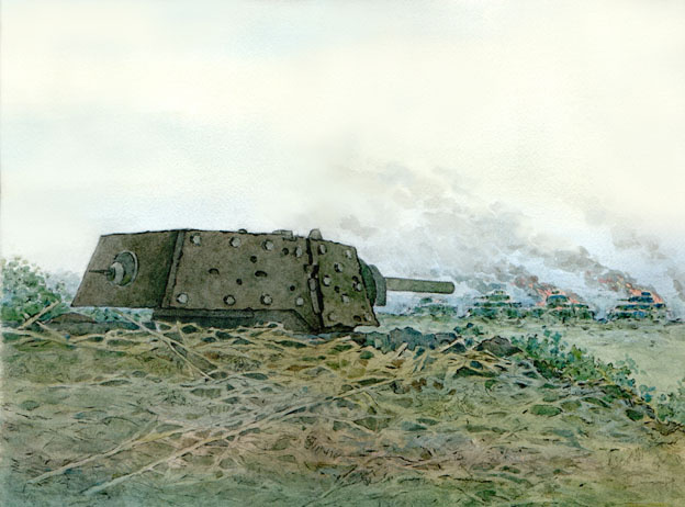 Рисунок вкопанного в землю танка КВ-1