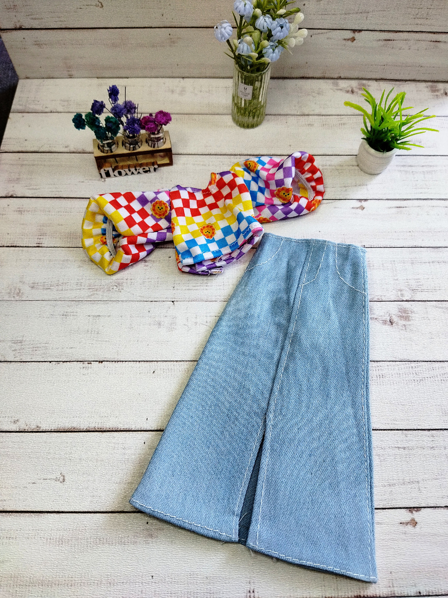 Топ и джинсовая юбка для кукол Барби