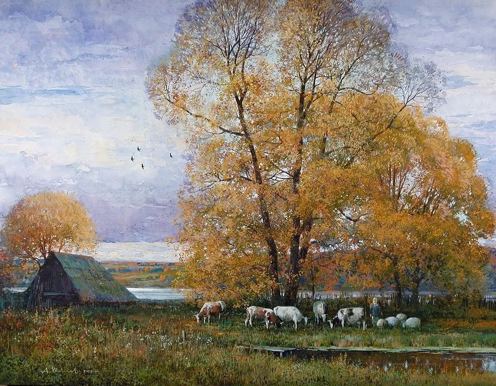 «Сумерки. Октябрь», 2004, бумага, акварель, пастель, 58 х 74, 5 см, Шевелев Александр Викторович