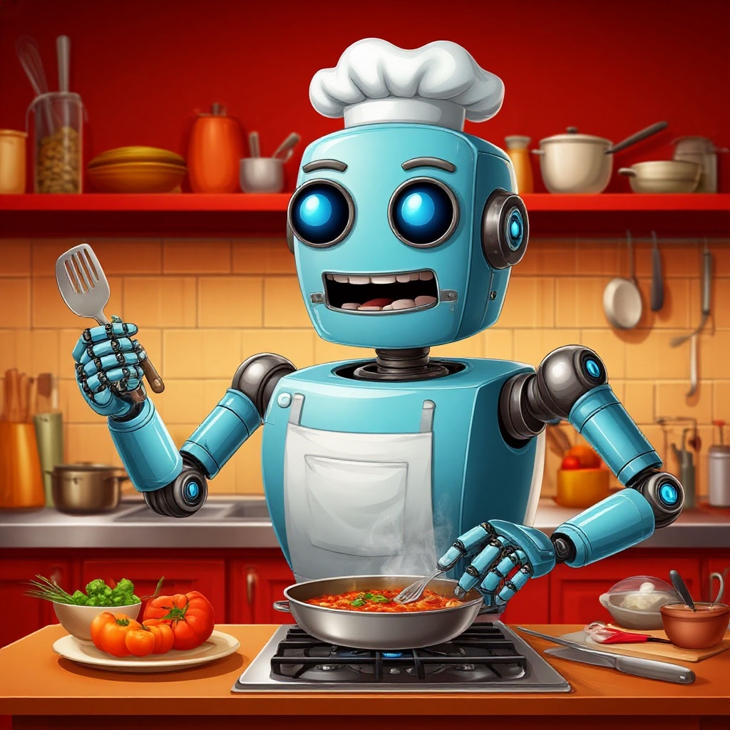 Робот-повар со встроенным ИИ. Сам придумал, сам нарисовал. 